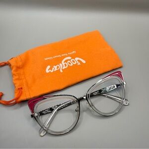 Vooglam Women's Clear and Pink Cat-Eye Glasses, No prescription